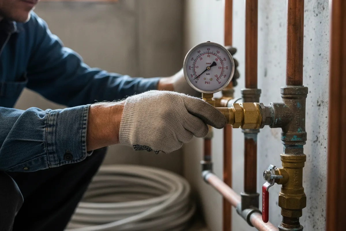 Pressure testing a repaired line during Water Line Repair in Brenham